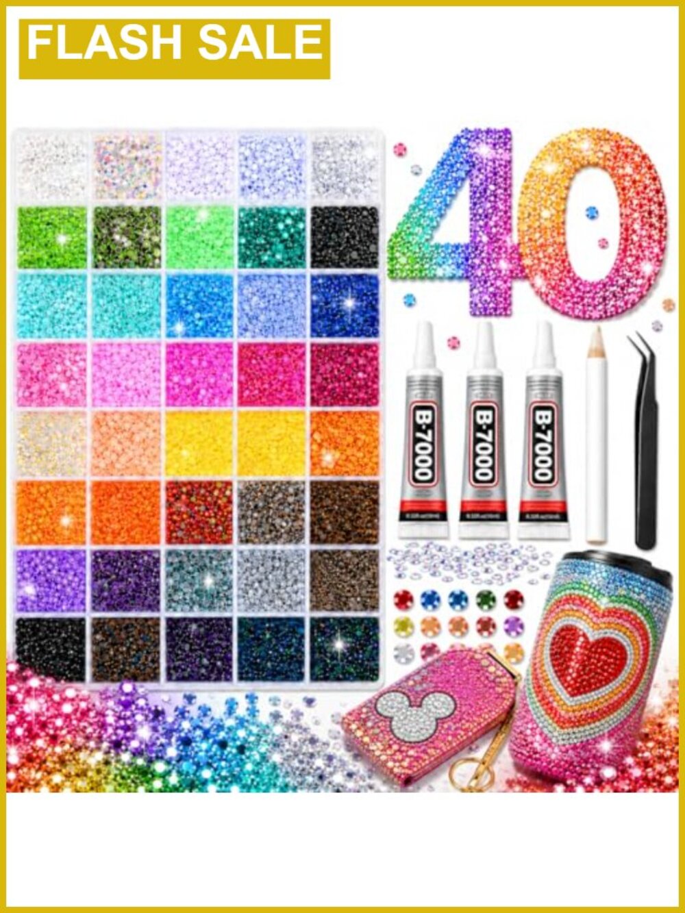 Rhinestones 40 Colors Bedazzling Kit 40000Pcs with Glue Tools
